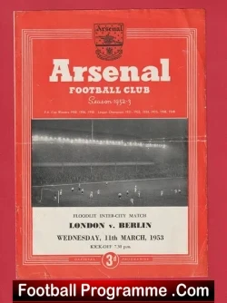 London v Berlin 1953 - Inter City Match at Arsenal - football programme