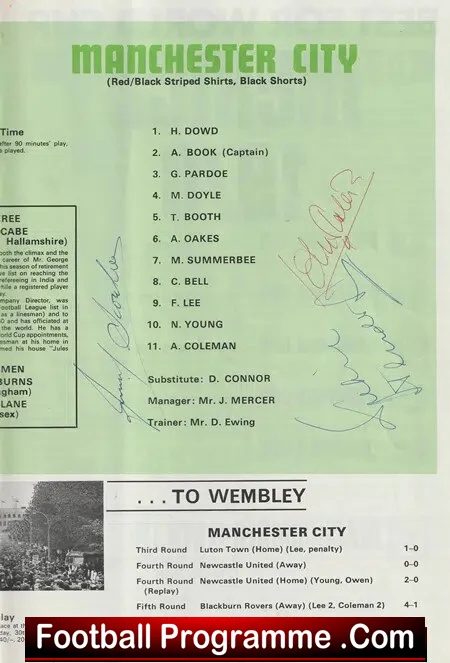 Manchester City v Leicster City 1969 - FA Cup Final - SIGNED