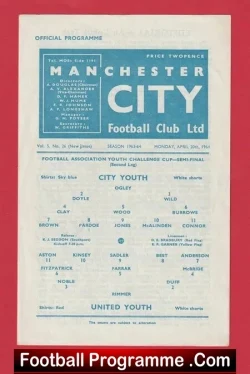 Manchester City v Manchester United 1964 - Youth SF George Best - football programme