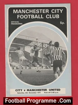 Manchester City v Manchester United 1971 - Debut Sammy McIlroy - football programme