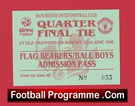 Manchester United Euro 96 Ball Boy Football Ticket Pass 1996