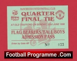 Manchester United Euro 96 Ball Boy Football Ticket Pass 1996
