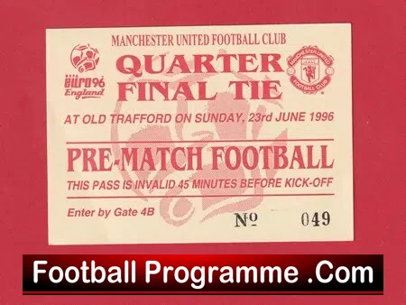 Manchester United Euro 96 Ball Boy Football Ticket Pass 1996