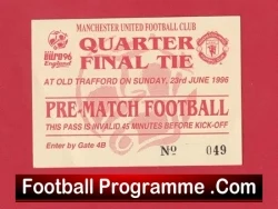 Manchester United Euro 96 Ball Boy Football Ticket Pass 1996