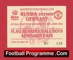 Manchester United Euro 96 Ball Boy Football Ticket Pass 1996