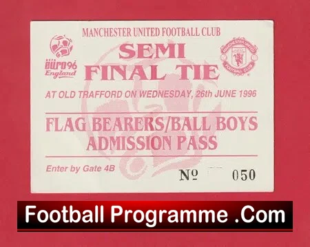 Manchester United Euro 96 Ball Boy Football Ticket Pass 1996