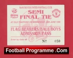 Manchester United Euro 96 Ball Boy Football Ticket Pass 1996