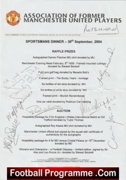 Manchester United Former Players Sportsman Dinner Sheet - SIGNED - football programme