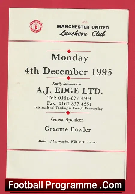 Manchester United Luncheon Club Menu Fergie Edwards Multi SIGNED