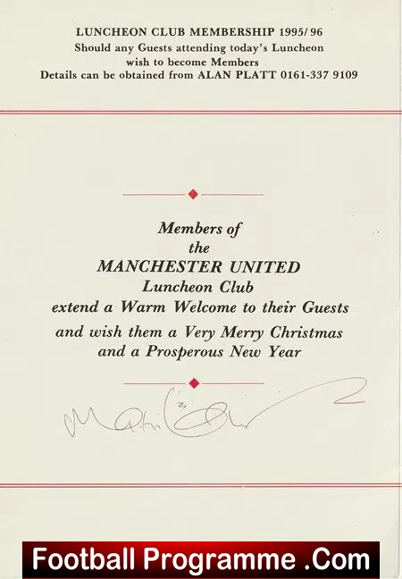 Manchester United Luncheon Club Menu Fergie Edwards Multi SIGNED