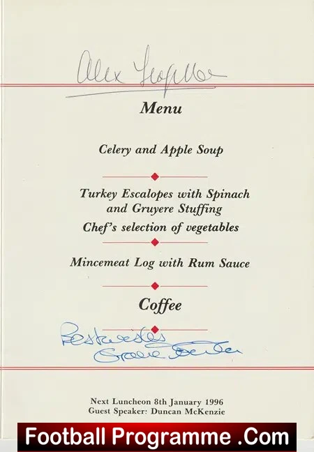 Manchester United Luncheon Club Menu Fergie Edwards Multi SIGNED