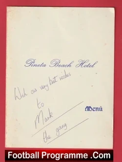 Manchester United Mark Hughes Testimonial Dinner Menu – Signed