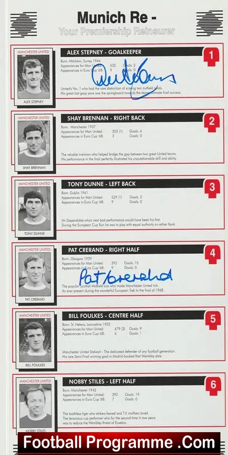 Manchester United Reunion Charity Dinner 1999 - Ireland - SIGNED