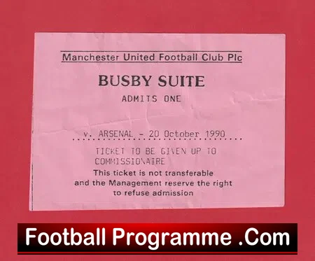 Manchester United v Arsenal 1990 – Matt Busby Guest Suite Ticket