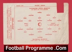 Manchester United v Blackpool 1959 - Reserves Match - football programme