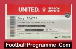 Manchester United v Bury 2014 – FA Youth Cup Ticket Old Trafford