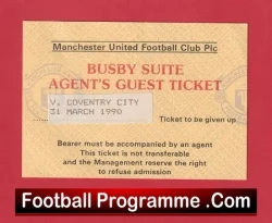 Manchester United v Coventry City 1990 – Matt Busby Guest Ticket