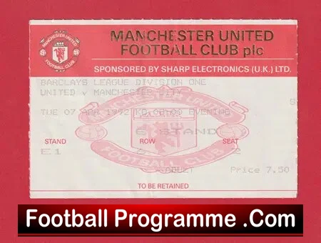Manchester United v Manchester City 1992 – Man Utd Ticket