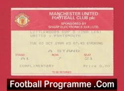 Manchester United v Portsmouth 1989 – League Cup Ticket