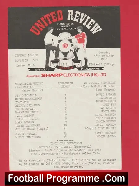 Manchester United v Sheffield Wednesday 1988 - Reserves Match