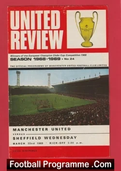 Manchester United v Sheffield Wednesday 1969 - Man Utd - football programme