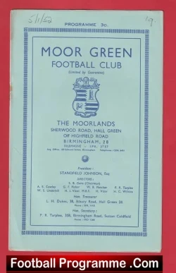 Moor Green v Bromsgrove Rovers 1952 - Reserves Match - football programme