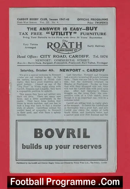 Newport Rugby v Cardiff 1947 – 1940’s