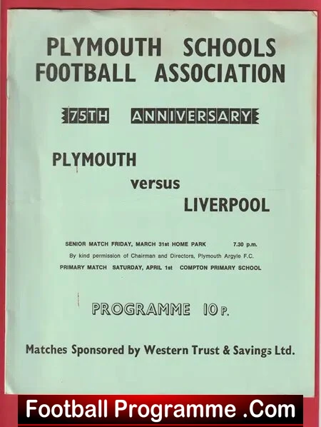 Plymouth Boys v Liverpool 1978 – Senior Schoolboys at Home Park