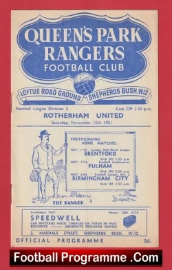 Queens Park Rangers v Rotherham United 1951 - QPR - football programme