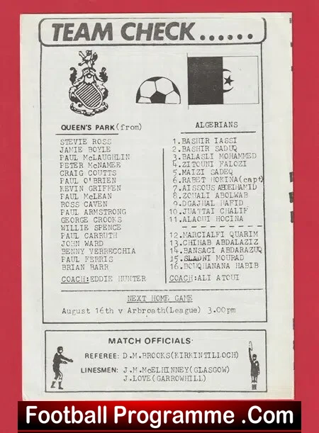 Queens Park v Algeria University Select 1986 - Friendly Match