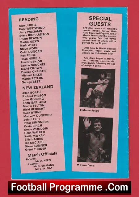 Reading v New Zealand 1984 - Football + Fireworks + George Best