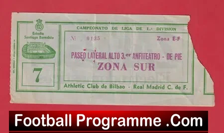 Real Madrid v Athletic Bilbao 1950s ? – Football Ticket 1950’s