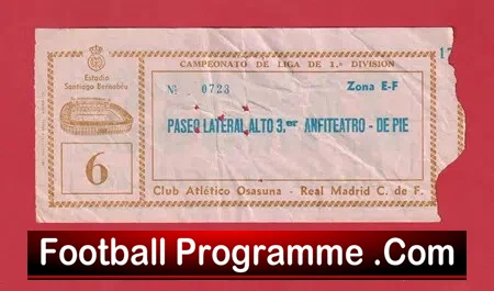 Real Madrid v Atletico Osasuna 1950s ? – Football Ticket 1950’s