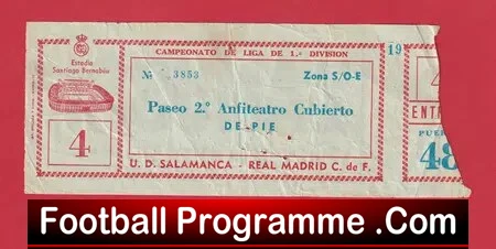 Real Madrid v UD Salamanca 1950s ? – Football Ticket 1950’s