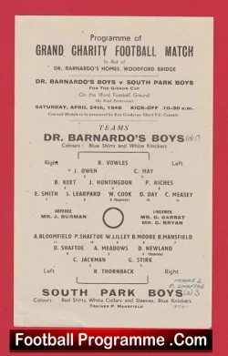 South Park Boys v Dr Barnardo’s Boys 1948 – Charity Match Ilford