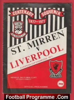 St Mirren v Liverpool 1977 - Centenary Souvenir - football programme