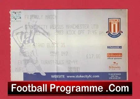 Stoke City v Manchester United 2003 – Football Ticket
