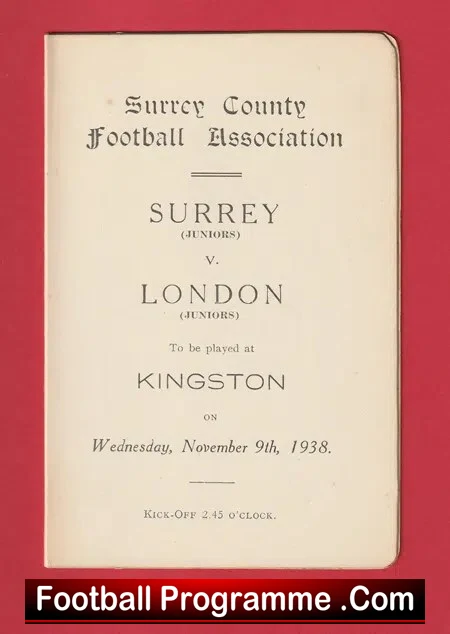 Surrey v London 1938 – Juniors Match – Kingstonian FC 1930s