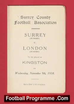Surrey v London 1938 – Juniors Match – Kingstonian FC 1930s