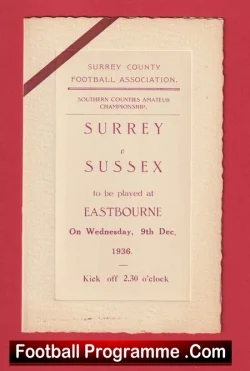 Sussex v Surrey 1936 – Juniors Match – Eastbourne FC 1930s