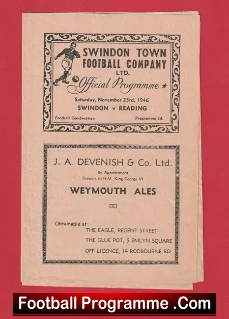 Swindon Town v Reading 1946 – Multi Autographed SIGNED