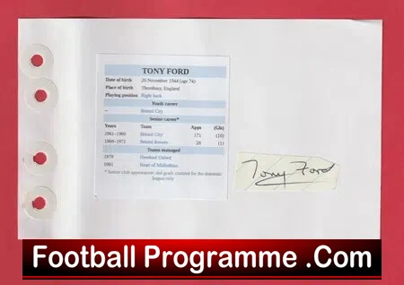 Tony Ford – Heart Of Midlothian Hearts Signed Autograph