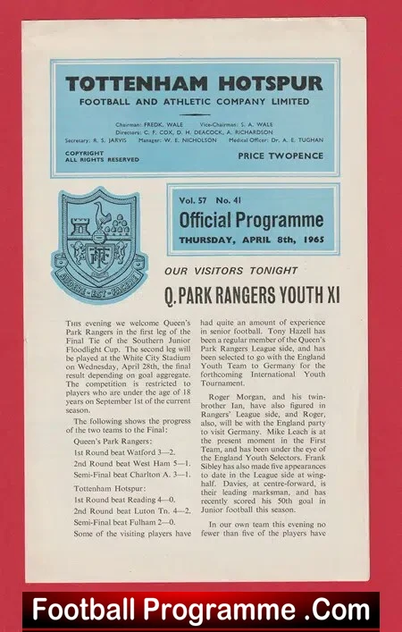 Tottenham Hotspur v QPR 1965 – Youth Match