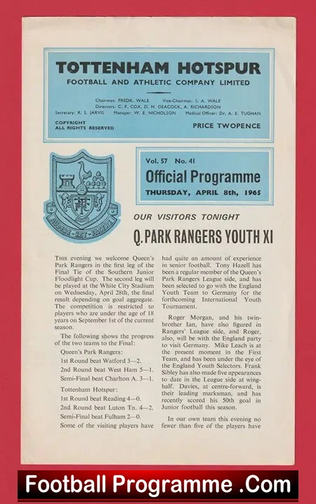 Tottenham Hotspur v QPR 1965 – Youths Match