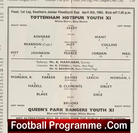 Tottenham Hotspur v QPR 1965 - Youths Match