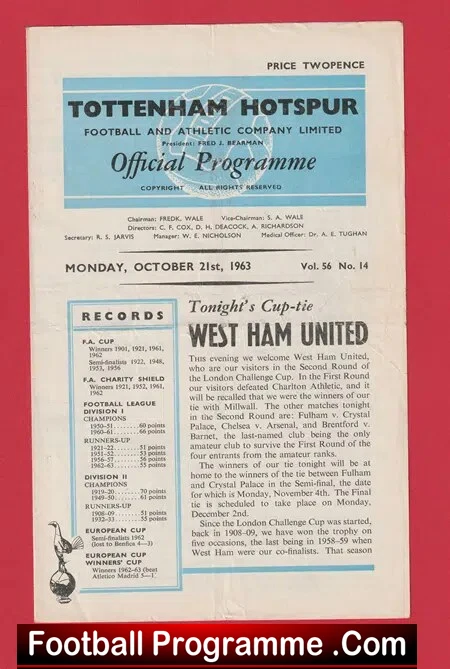 Tottenham Hotspur v West Ham United 1963