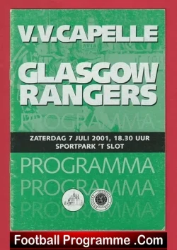 VV Capelle v Glasgow Rangers 2001 - Holland Duthc Football Team - football programme