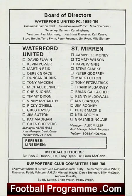 Waterford United v St Mirren 1985 - Friendly Match Ireland Irish