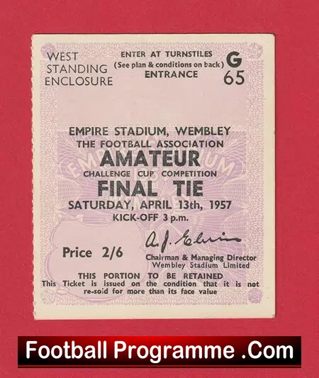 Wycombe Wanderers v Bishop Auckland 1957 – Amateur Cup Final Tik
