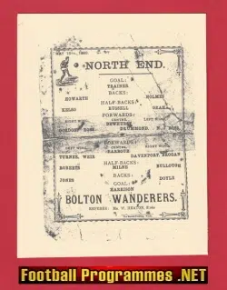 Preston North End v Bolton Wanderers 1889 - 1800's Programmes